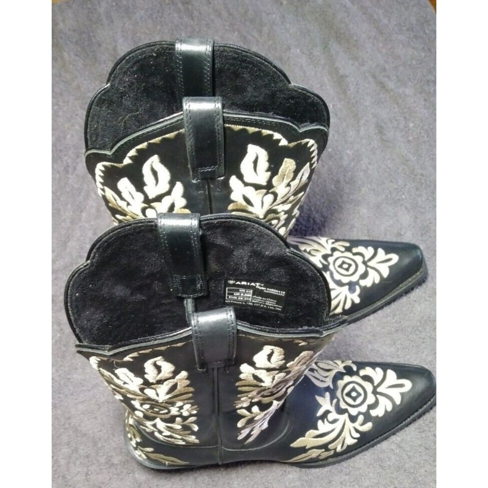 Ariat Harper Western Womens Boot, Black with White Fanciful Embroidery, Size 8B